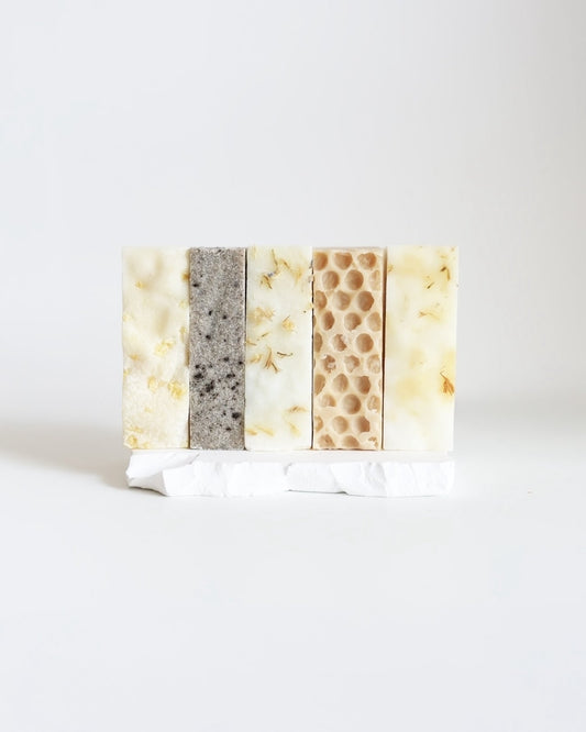 Coffret 5 savons : nigelle | miel | palmarosa | carotte & lait de chèvre | rose
