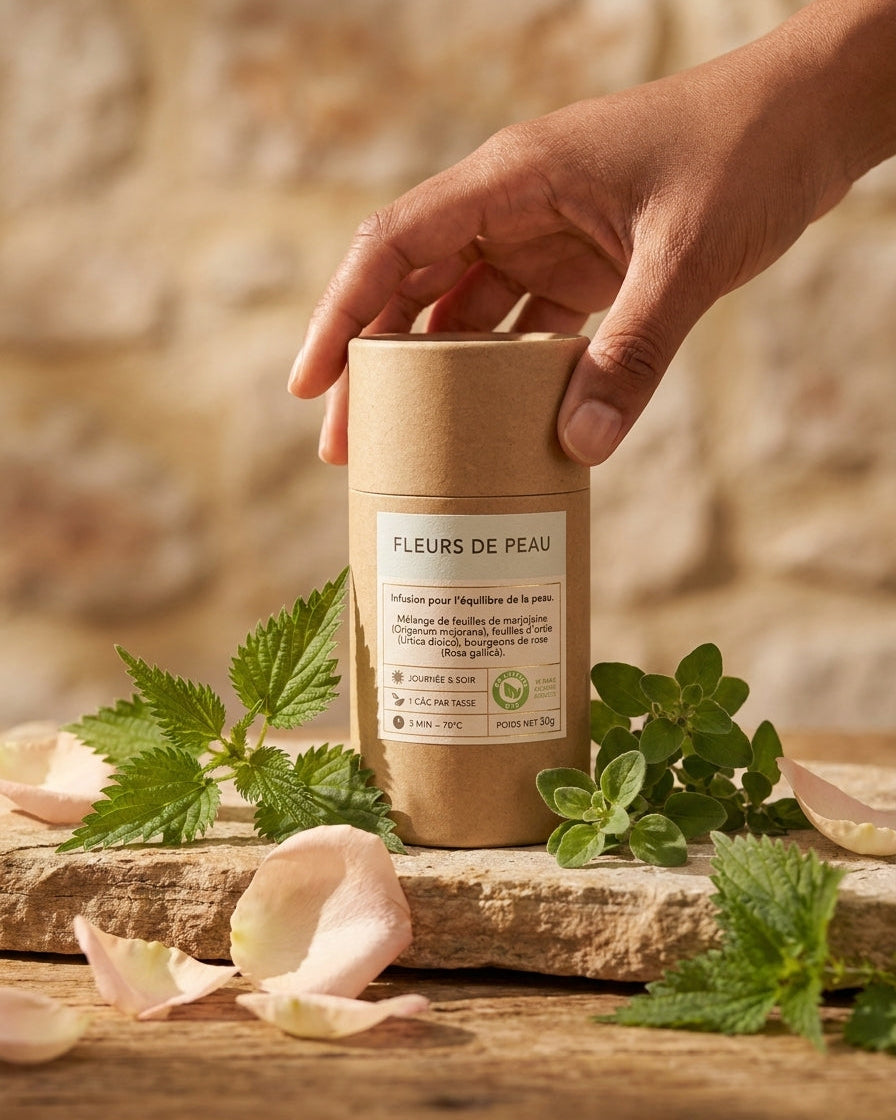 Tisane Fleurs de peau - Marjolaine, Ortie, Rose